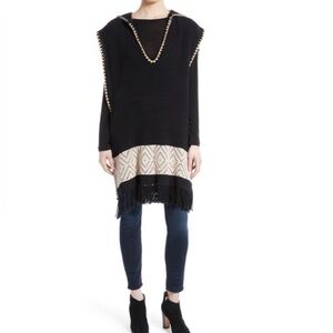 Women’s Alice + Olivia Knit Fringe Western,Boho,Bohemian Brixton Hooded Poncho